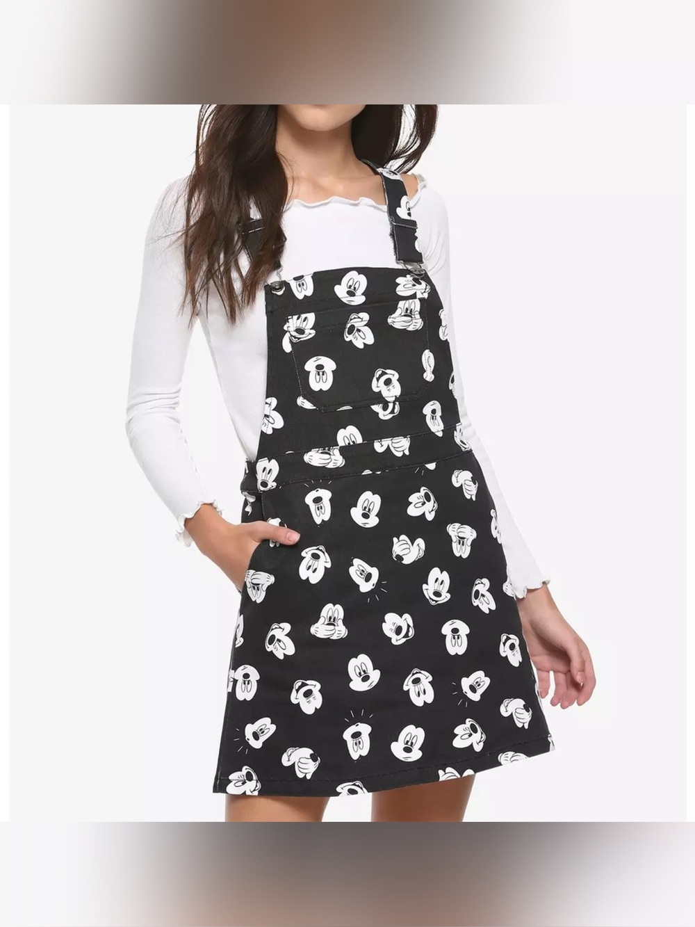 Disney Mickey Mouse Black & White Print Skirtall Overall Skirt Dress - L